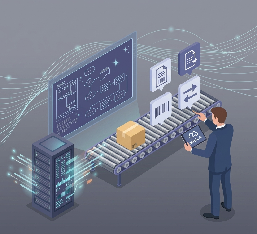Consultor analizando procesos y datos de una operación courier con MIDLA